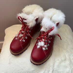 NWOT Overland Rabbit Fur Trimmed, Wool Lined Leather Boots, Never worn
